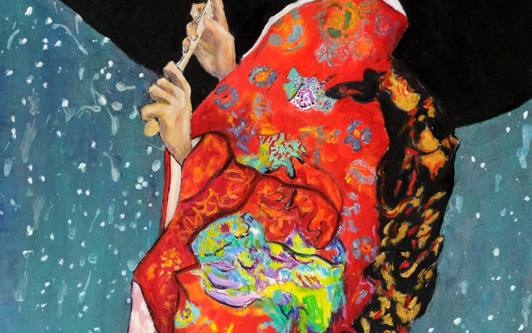 Geisha ombre rouge, 2018, huile sur toile 150 X 50 cm