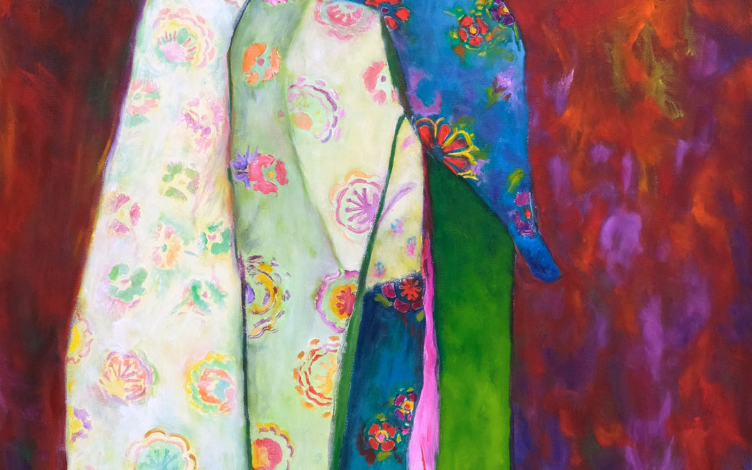 Geisha ombre verte, 2017, huile sur toile 150 X 50 cm