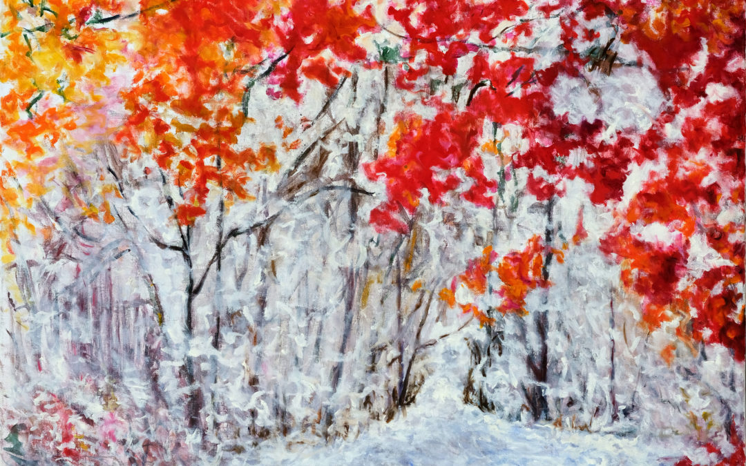 Paysage rouge enneigé, 2017, huile sur toile 100X81cm
